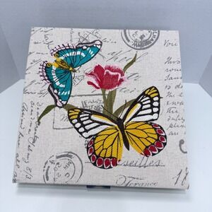 Bed Bath & Beyond Embroidered Butterflies Flower Wall Art 12x12 Boho Shabby Chic